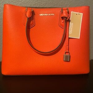 Michael Kors Orange Leather Satchel with Gold Accents